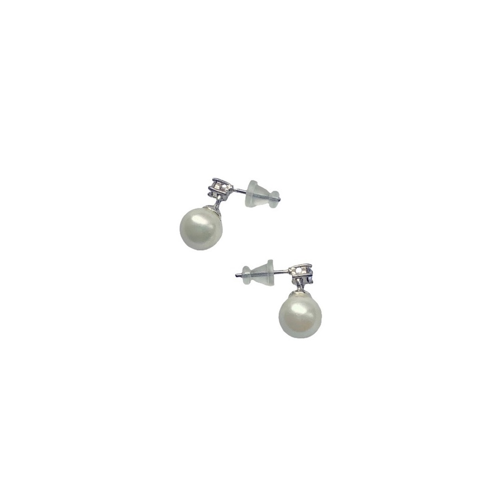 Vintage Dainty White 14k Diamond Pearl Drop Earrings - Picture 3 of 8